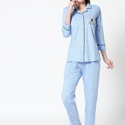 Zeyo Women Blue & White Printed Night suit-picture-13