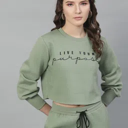 STREET 9 Women Green Printed Crop Sweatshirt-picture-14