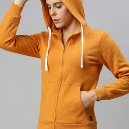 Campus Sutra Women Mustard Hooded Sweatshirt-picture-37