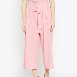 Bitterlime Women Pink Relaxed Loose Fit Solid Parallel Trousers-image-31