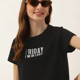 Mast & Harbour Women Typography Printed Pure Cotton T-shirt-picture-20