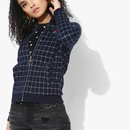 Deal Jeans Women Navy Blue & White Checked Sweatshirt-picture-39