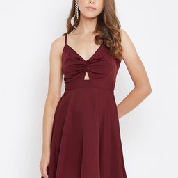 Berrylush Women Maroon Solid Fit and Flare Dress-picture-6