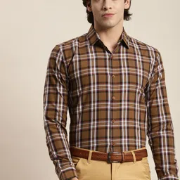 SOJANYA Men Brown Tartan Checks Formal Shirt-picture-21