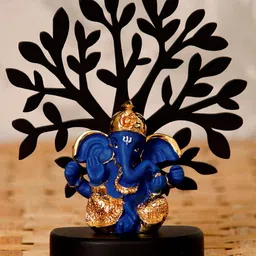 eCraftIndia Gold-Plated Blue & Black Dhoti Ganesha With Wooden Tree Showpiece-image-65