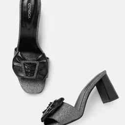 CORSICA Women Textured Shimmery Effect Block Heels with Bow Detail-image-83