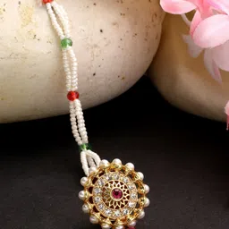 Anouk Women Gold-Plated CZ Stone-Studded Borla Maang Tikka-image-85