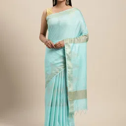 swatika Blue Woven Design Zari Silk Blend Bhagalpuri Saree-picture-13