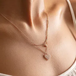 Nistra Sterling Silver Rose Gold-Plated Cubic Zirconia Studded Layered Necklace-picture-38