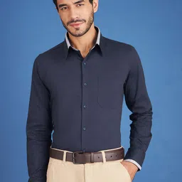 LOUIS STITCH Comfort Opaque Spread Collar Chest Pocket Cotton Semiformal Shirt-image-68