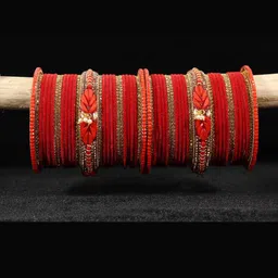 NMII Set Of 54 Gemstone and Beads Studded Velvet Bangles-image-1