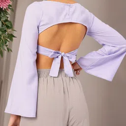 DressBerry Lavender Love Backless Flared Sleeve Crop Top-picture-23