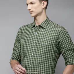 Van Heusen Men Micro Checks Linen Cotton Formal Shirt-image-52
