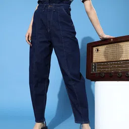 Roadster Women Deep Navy Blue High-Rise Slouchy Fit Stretchable Jeans-image-44