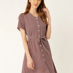 her by invictus Women Off-White & Rust Orange Checked A-Line Dress-picture-38