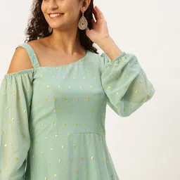 Ethnovog Embellished Sequined Fit & Flare Ethnic Dress-image-2