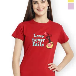 Fabflee Women Multicoloured 3 Printed V-Neck T-shirt-picture-26