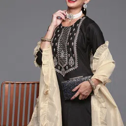 Indo Era Women Black Ethnic Motifs Embroidered Yoke Design Kurta with Trousers & Dupatta-picture-39