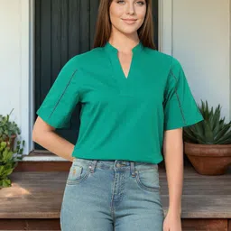 U.S. Polo Assn. Women Mandarin Collar Regular Fit Cotton Top-picture-15
