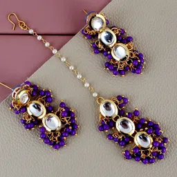 LUCKY JEWELLERY Gold-Plated Kundan-Studded Jewellery Set-picture-26