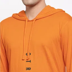 Friskers Men Orange Printed Hood T-shirt image 5