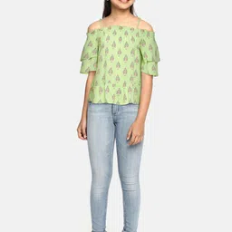 Global Desi Girls Lime Green Floral Printed Top image 4
