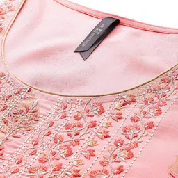 HERE&NOW Ethnic Motifs Embroidered Kantha Work Kurta with Trousers image 2