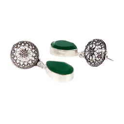Bamboo Tree Jewels Green & White Teardrop Shaped Studs image 2