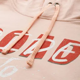 Roadster Women Peach-Coloured & White Printed Hooded Oversized Sweatshirt image 2