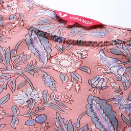 Varanga Pink & Blue Floral Print Cotton Top image 5