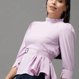 SHOWOFF Lavender Crepe Cinched Waist Top image 2