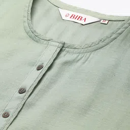 Biba Women Green Woven Design Kurta with Brocade Trousers image 5