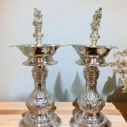 Sigaram Pure German Silver Peacock Diya Samai Deepa image 3