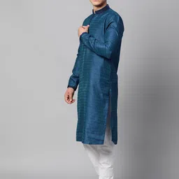Manthan Men Blue Jacquard Woven Design Kurta image 4