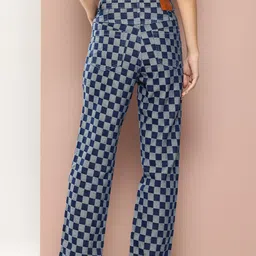 Harvard Women Straight-Fit Self-Checked Pure Cotton Jeans image 2