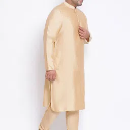 KISAH PLUS Men Beige Solid Straight Kurta image 5