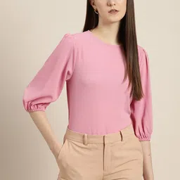 her by invictus Solid Textured Puff Sleeves Top image 4