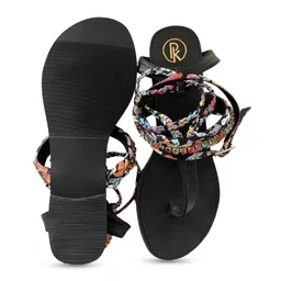 Preet Kaur Women Woven Design Open Toe Flats with Tassels image 2