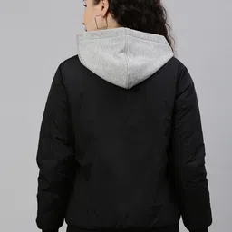 Campus Sutra Women Black Windcheater Outdoor Bomber Jacket image 4