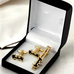 LUCKY JEWELLERY Black Gold Plated Quirky Cufflink-image-88