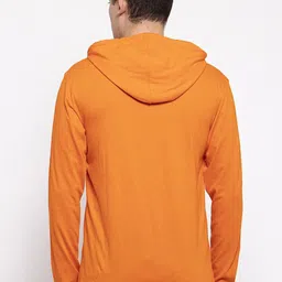 Friskers Men Orange Printed Hood T-shirt image 3
