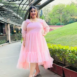 Swadeshi Shringaar Puff Sleeve Net Fit & Flare Dress-picture-15