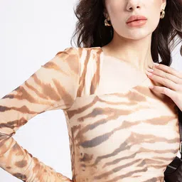 glitchez Edgy Chic Animal Skin Printed Mesh Fitted Top image 5
