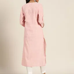Sangria Women Pink Solid Cotton Thread Work Kurta image 2
