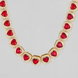 Rubans 18K Gold Plated Red Heart Shaped Crystal Choker Necklace with CubicZirconia Accents image 3