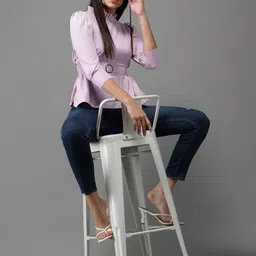 SHOWOFF Lavender Crepe Cinched Waist Top image 4