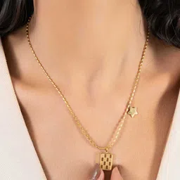 ZAISHA 18KT Gold Plated Sqaure Check Drop Star Pendant with Chain image 2
