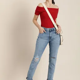HERE&NOW Women Mid-Rise Slim Fit Mildly Distressed Heavy Fade Stretchable Jeans-picture-34