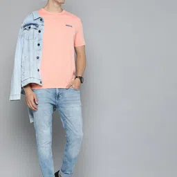 HERE&NOW Men Peach-Coloured Pure Cotton T-shirt image 3