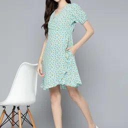 Mast & Harbour Blue & White Floral Wrap Ruffled Dress image 4